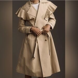 By Anthropologie Ruffled Trench Coat